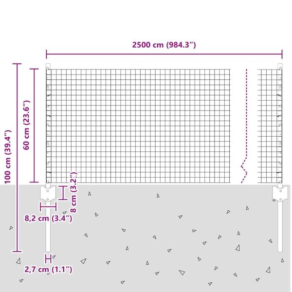 Schweissdrahtzaun mit 11 U-Pfosten Grau 0,6x25 m Stahl