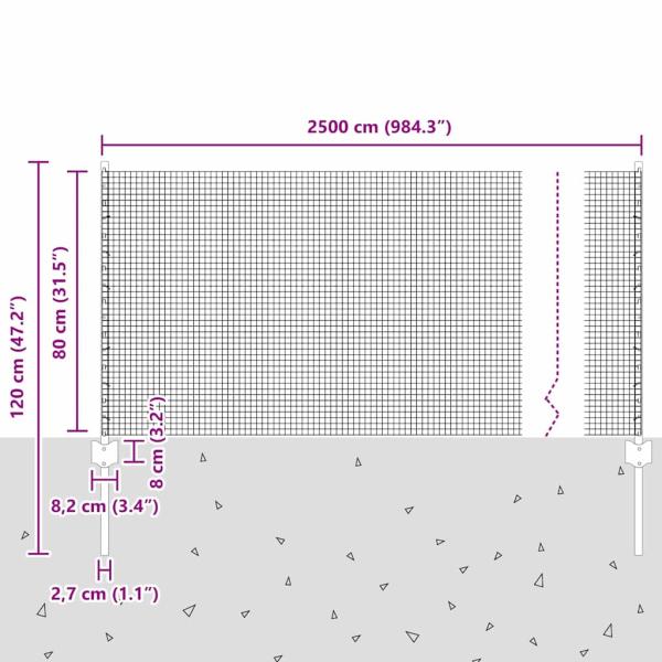 verzinkter Drahtzaun mit 44 U-Pfosten Grau 0.8x100 m Stahl