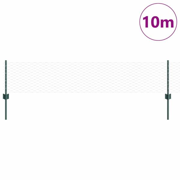 Zaunpfosten 5 Stk U-Kanal Grün 40 cm Stahl, Sechseckzaun Grün 0,4x10 m Stahl