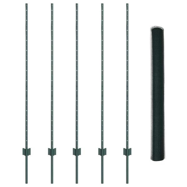 Zaunpfosten 5 Stück U-Kanal Grün 140 cm Stahl, Hexagon-Zaun Grün 1,4x10 m Stahl