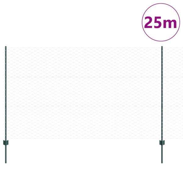 Zaunpfosten 11 Stück U-Kanal Grün 140 cm Stahl, Sechseckzaun Grün 1.4x25 m Stahl