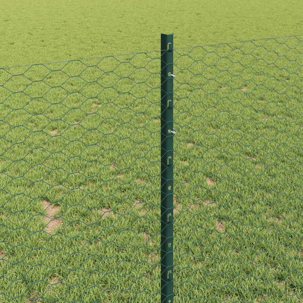 Zaunpfosten 11 Stück U-Kanal Grün 100 cm Stahl, Sechseckzaun Grün 1x50 m Stahl
