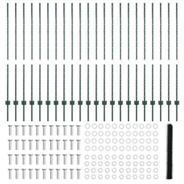 Zaunpfosten 11 Stück U-Profil Grün 140 cm Stahl, Sechseckzaun Grün 1,4x50 m Stahl