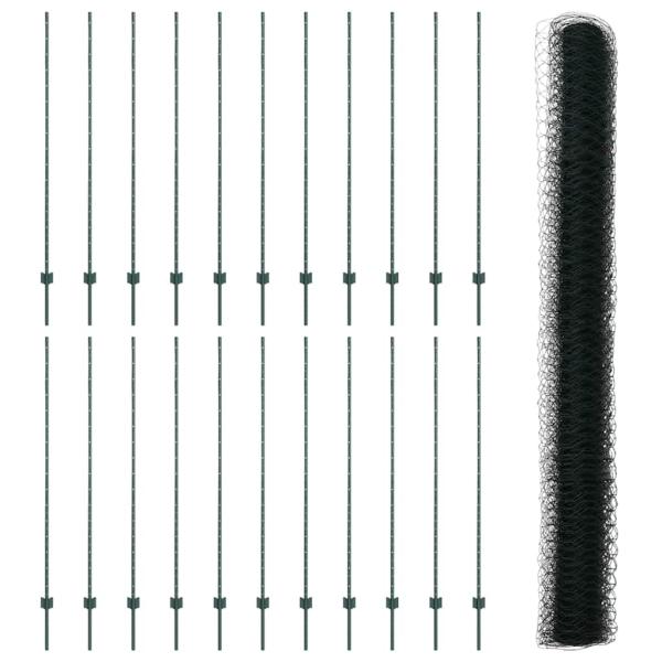 Zaunpfosten 11 Stück U-Kanal Grün 150 cm Stahl, Sechseckzaun Grün 1,5x50 m Stahl
