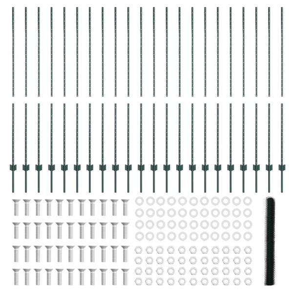 Zaunpfosten 11 Stück U-Kanal Grün 150 cm Stahl, Sechseckzaun Grün 1,5x50 m Stahl