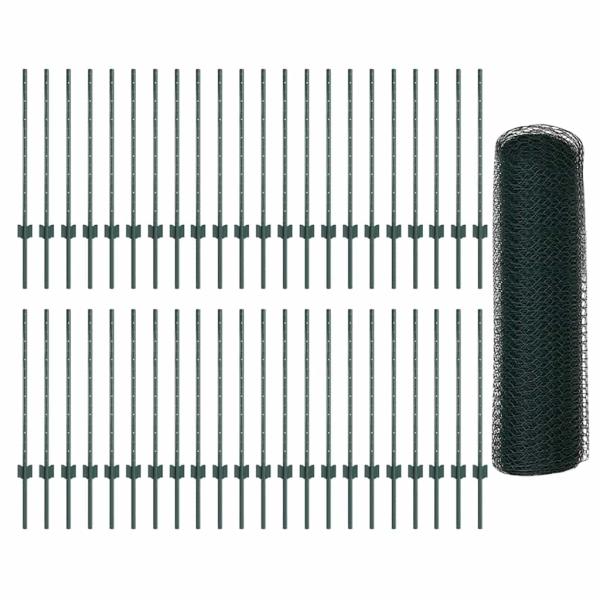 Zaunpfosten 11 Stück U-Kanal Grün 80 cm Stahl, Sechseckzaun Grün 0,8x100 m Stahl