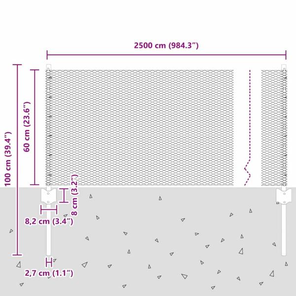 Zaunpfosten 11 Stk U-Channel Grau 60 cm Stahl, Sechseckzaun Grau 0,6x25 m Stahl