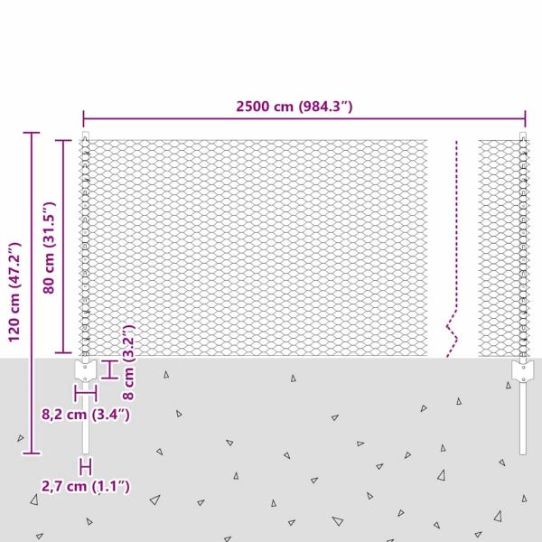 Zaunpfosten 11 Stück U-Kanal Grau 80 cm Stahl, Sechseckzaun Grau 0,8x25 m Stahl