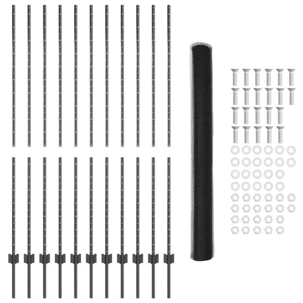 Zaunpfosten 22 Stk U-Kanal Grau 160 cm Stahl, Sechseckzaun Grau 1,6x25 m Stahl