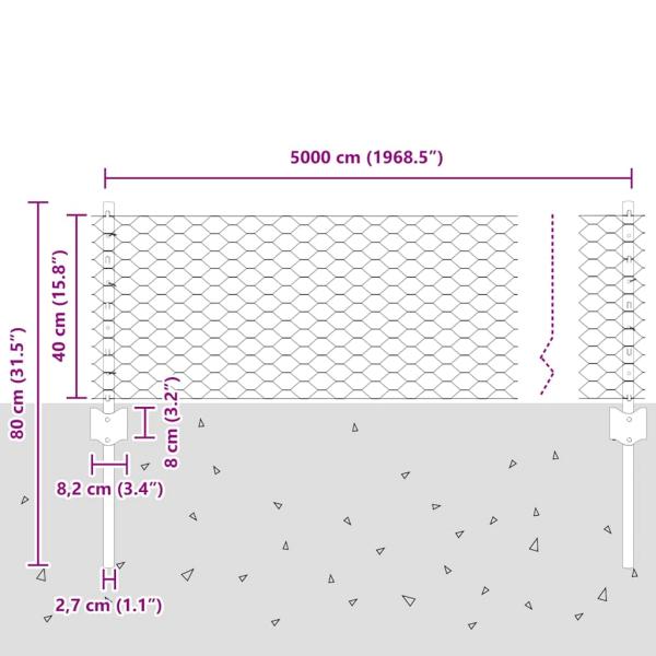 Zaunpfosten 11 Stück U-Kanal Grau 40 cm Stahl, Sechseckzaun Grau 0,4x50 m Stahl