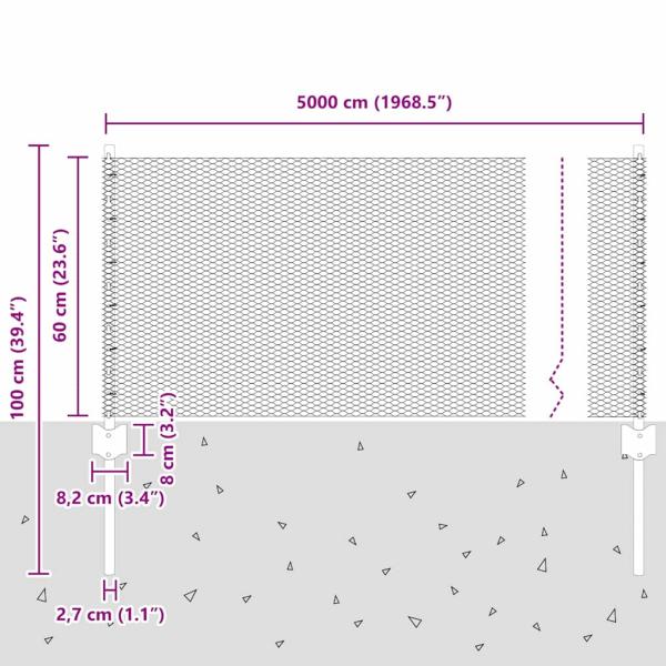 Zaunpfosten 11 Stück U-Kanal Grau 60 cm Stahl, Sechseckzaun Grau 0.6x50 m Stahl