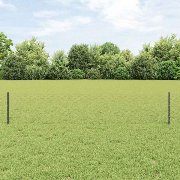 ARDEBO.de - Zaunpfosten 11 Stück U-Kanal Grau 40 cm Stahl, Sechseckzaun Grau 0,4x100 m Stahl