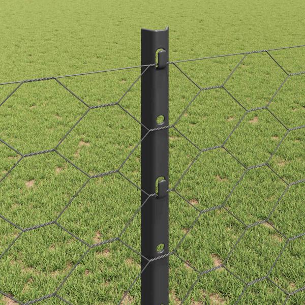 Zaunpfosten 22 Stück U-Kanal Grau 120 cm Stahl, Sechseckzaun Grau 1,2x100 m Stahl