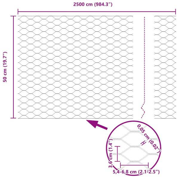 Sechsecken Zaun mit 11 U Pfosten Silber 0,5x25 m Stahl
