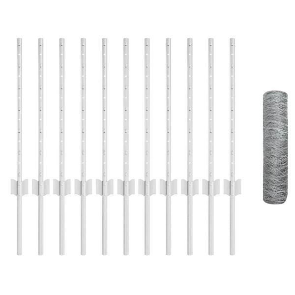 Sechsecken Zaun mit 11 U Pfosten Silber 0,5x25 m Stahl