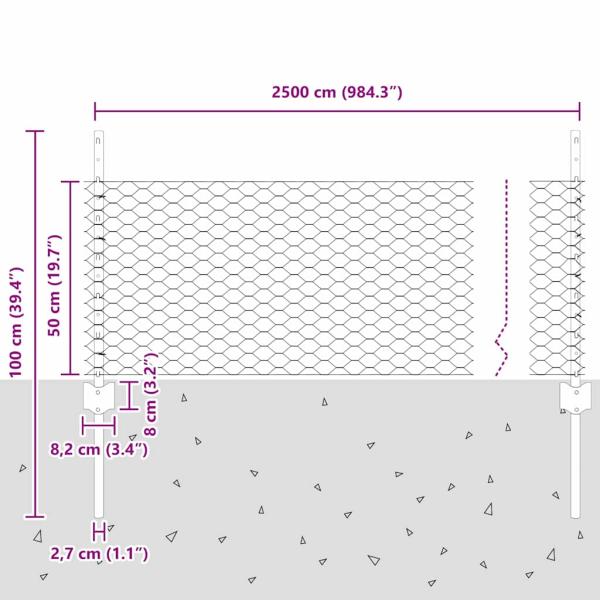 Sechsecken Zaun mit 11 U Pfosten Silber 0,5x25 m Stahl