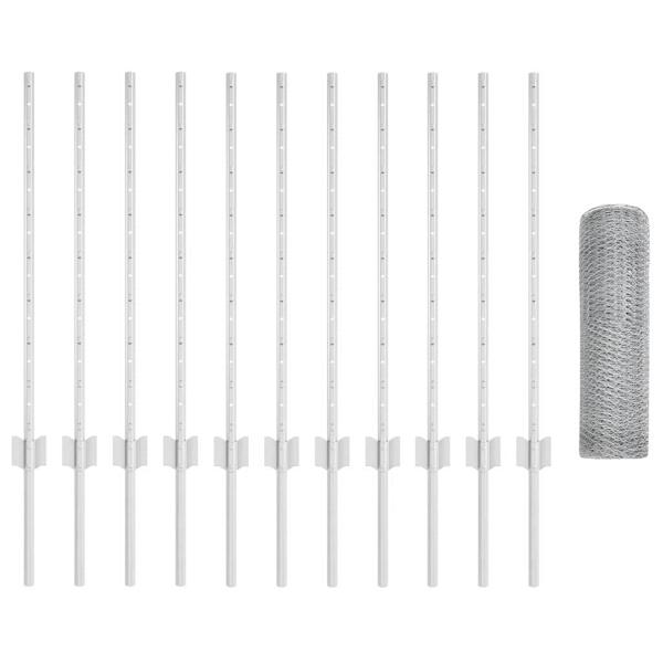 Zaunpfosten 11 Stück U-Kanal 80 cm feuerverzinkter Stahl, Sechseckzaun 0,8 x 25 m feuerverzinkter Stahl