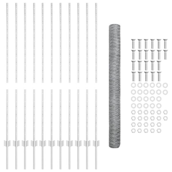 Zaunpfosten 22 Stück U-Profil 140 cm Verzinkter Stahl, Sechseckzaun 1,4x25 m Verzinkter Stahl