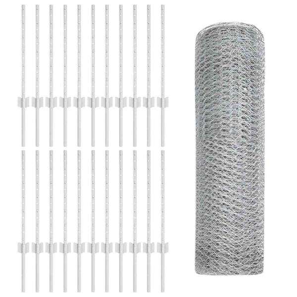 Zaunpfosten 11 Stück U-Kanal 60 cm Verzinkter Stahl, Sechseckzaun 0,5x50 m Verzinkter Stahl