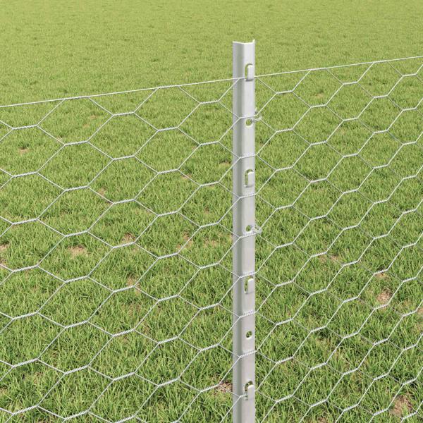 Zaunpfosten 11 Stk U-Kanal 80 cm verzinkter Stahl, Hexagonzaun 0,8x50 m verzinkter Stahl