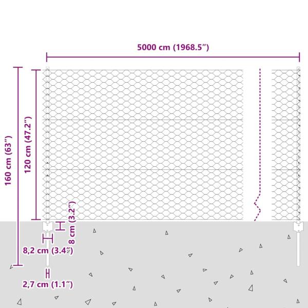 Zaunpfosten 22 Stk U-Kanal 120 cm feuerverzinkter Stahl, Sechseckzaun 1,2x50 m feuerverzinkter Stahl