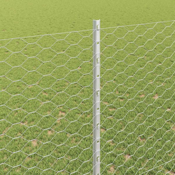 Zaunpfähle 22 Stk U-Profil 150 cm Verzinkter Stahl, Sechseckzaun 1,5x100 m Verzinkter Stahl