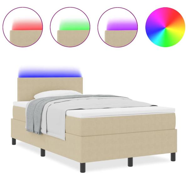 Boxspringbett mit Matratze & LED-Licht Beig Grau 120x200 cm Cordstoff