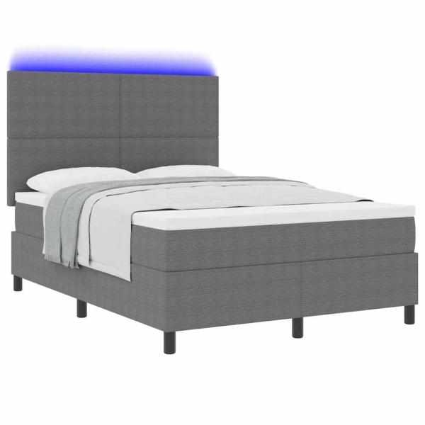 Box Spring Bett mit Matratze & LED Licht Grau 140x200 cm Cord-Stoff
