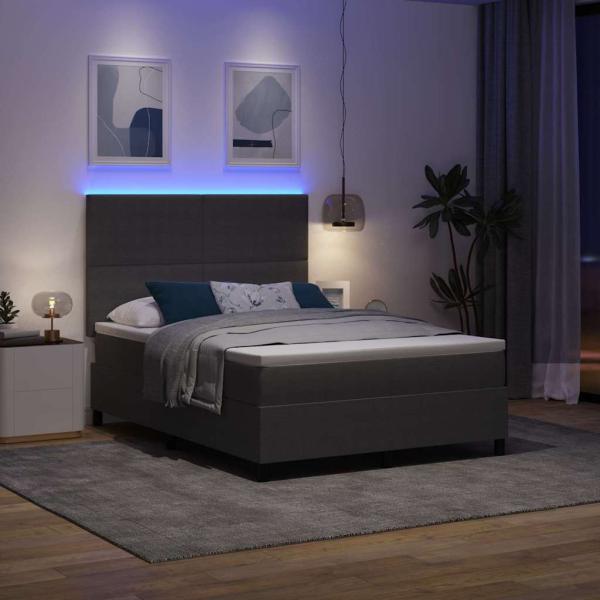 Box Spring Bett mit Matratze & LED Licht Grau 140x200 cm Cord-Stoff