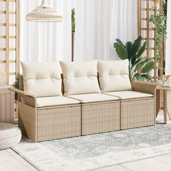 ARDEBO.de - 3-teiliges Garten-Sofa-Set mit Kissen Beige Poly Rattan