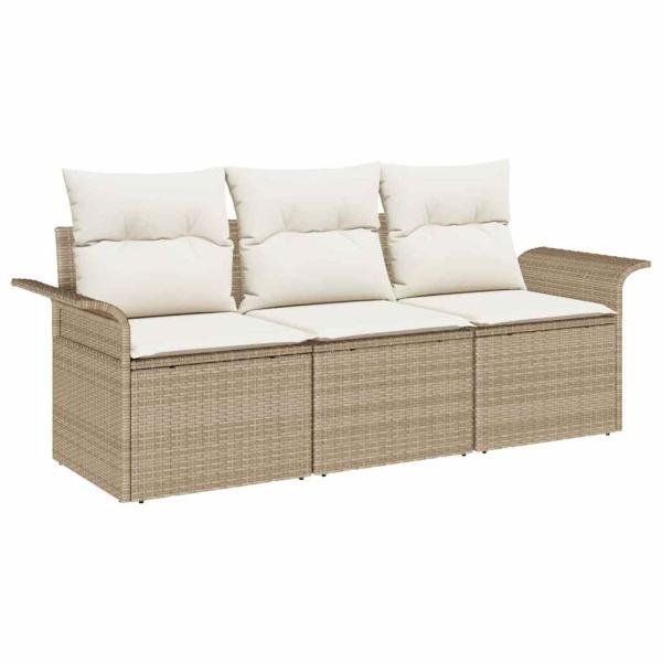 3-teiliges Garten-Sofa-Set mit Kissen Beige Poly Rattan