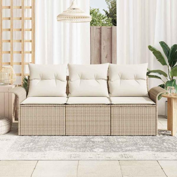 3-teiliges Garten-Sofa-Set mit Kissen Beige Poly Rattan