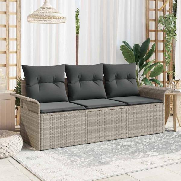ARDEBO.de - 3-teiliges Garten Sofa Set mit Kissen Hellgrau Poly Rattan