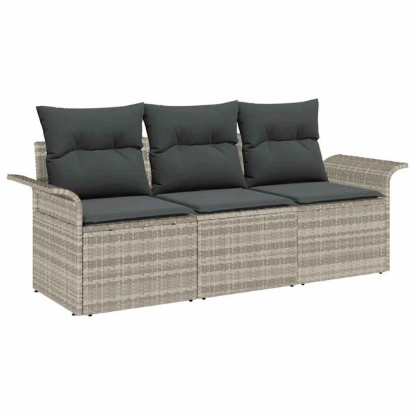 3-teiliges Garten Sofa Set mit Kissen Hellgrau Poly Rattan