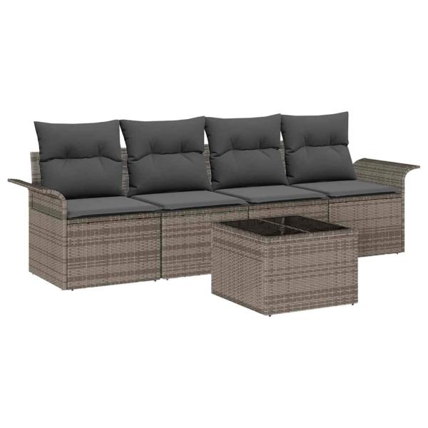 5-teiliges Garten Sofa Set mit Kissen Grau Poly Rattan