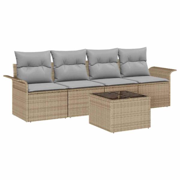 Sofa Set 5 stk. Beige Poly-Rattan