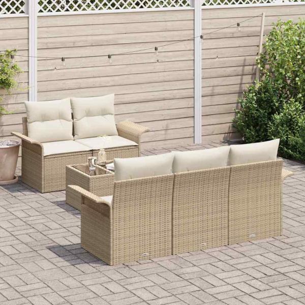 6-teiliges Garten Sofa Set mit Kissen Beige Poly-Rattan