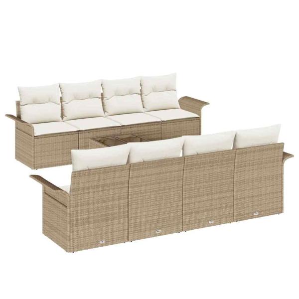 9-teiliges Garten-Sofa-Set mit Kissen Beige Poly Rattan