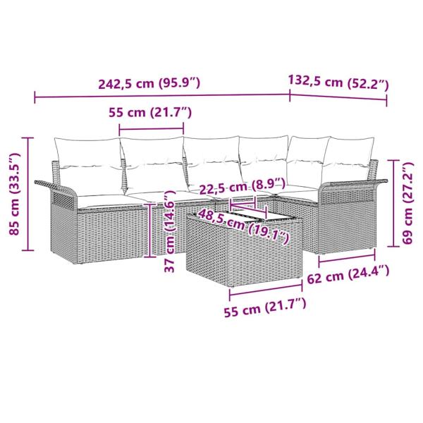 5-tlg. Garten Sofa Set mit Kissen Schwarz Poly-Rattan