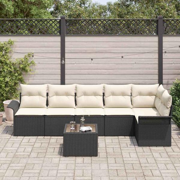 6-teiliges Garten Sofa Set mit Kissen in Braun Poly Rattan