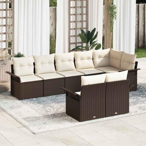 ARDEBO.de - 8-teiliges Garten Sofa Set mit Kissen Braun Poly Rattan