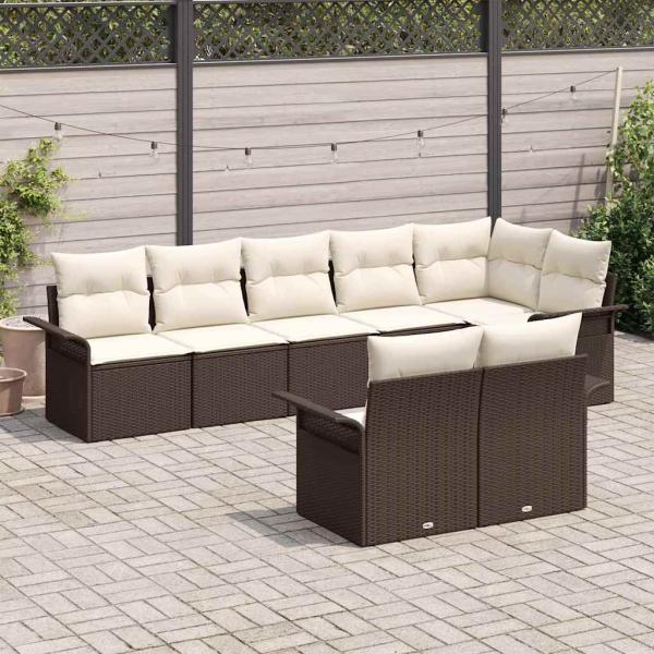 8-teiliges Garten Sofa Set mit Kissen Braun Poly Rattan
