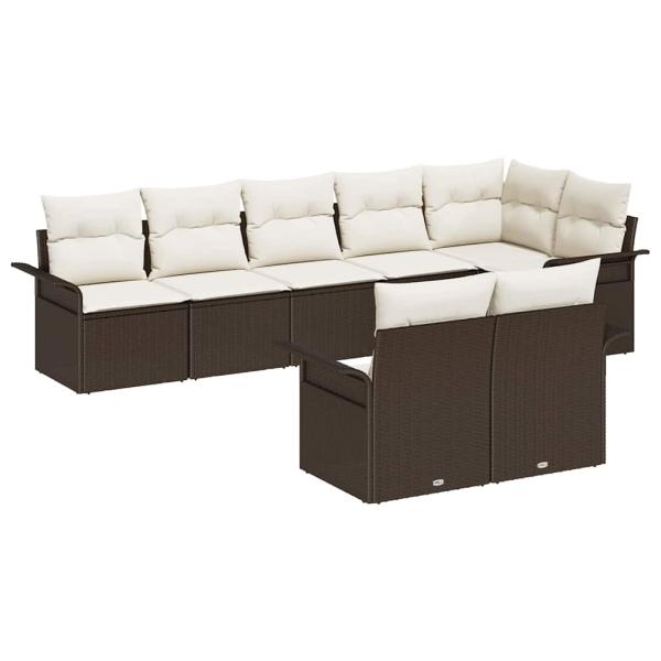 8-teiliges Garten Sofa Set mit Kissen Braun Poly Rattan