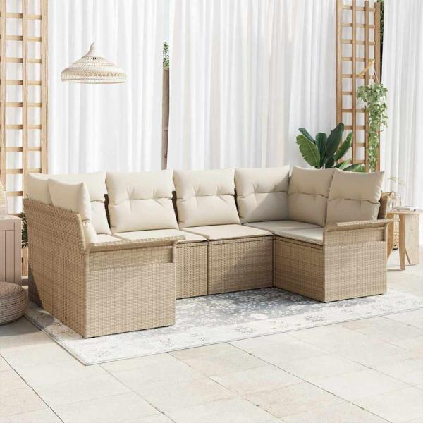 ARDEBO.de - 6-teiliges Garten Sofa Set mit Kissen Beige Poly Rattan