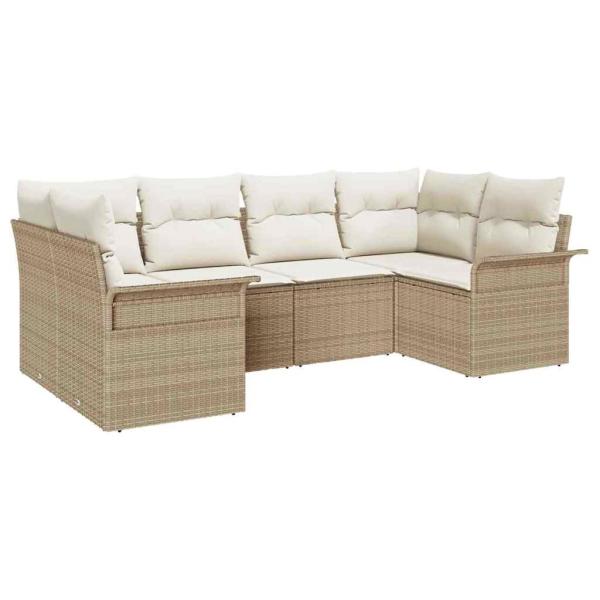 6-teiliges Garten Sofa Set mit Kissen Beige Poly Rattan