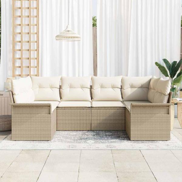 6-teiliges Garten Sofa Set mit Kissen Beige Poly Rattan