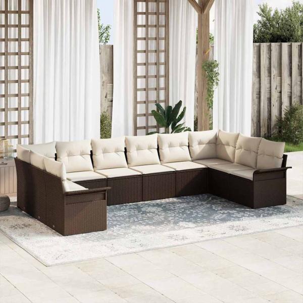 ARDEBO.de - 10 teiliges Garten Sofa Set mit Kissen Braunes Poly Rattan