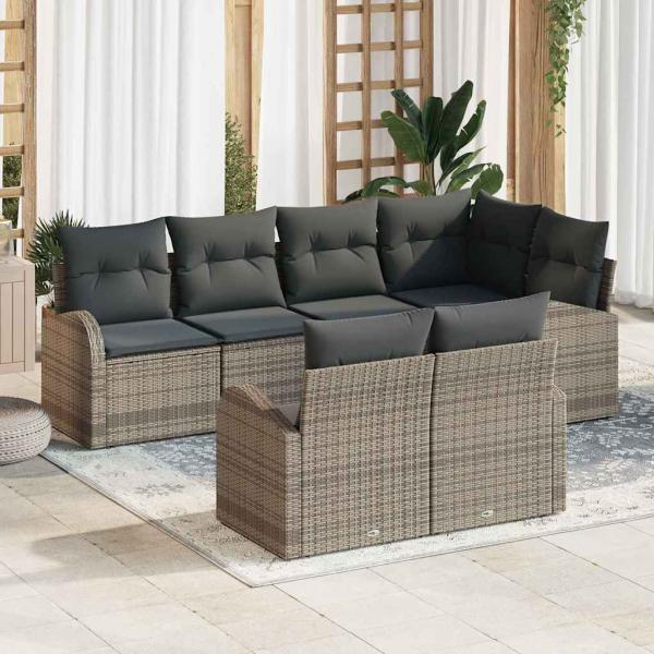 ARDEBO.de - 7-teiliges Garten-Sofa-Set mit Kissen Grau Poly-Rattan