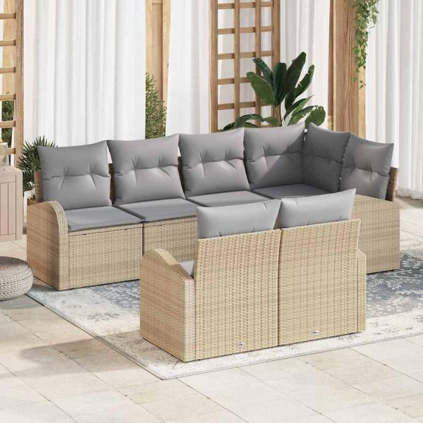 ARDEBO.de - 7-teiliges Garten Sofa Set mit Kissen Beige Poly Rattan