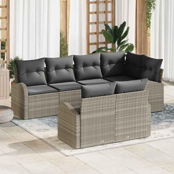 ARDEBO.de - Garten-Sofa-Set 7-teilig Hellgrau Rattan Garten-Sofa-Set